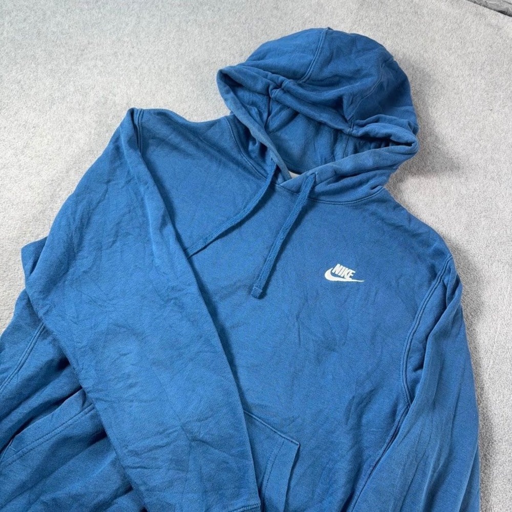 Nike Pullover Hoodie Mens S Blue Solid Embroidered Swoosh Kangaroo Pocket